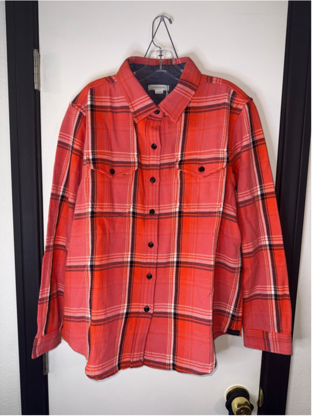 Women’s Outerknown orange Plaid Casual Button Down Shirt L - Picture 1 of 6